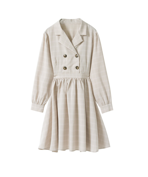 夢展望(ユメテンボウ)の「トレンチ風フレアーワンピース(ワンピース)」|ベージュ系その他