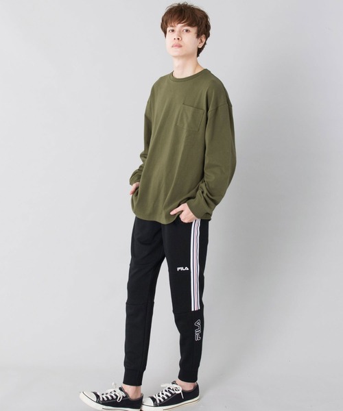 FILA（フィラ）の「【別注】FILA/フィラ ブランド ロゴ スウェット ジャージ ライン ジョガーパンツ トラックパンツ（スウェットパンツ・レディース・ブラック/ネイビー/杢グレー/グレー系その他/ブラック系その他/ブルー系その他・M/L/LL/3L）」の7枚目の写真