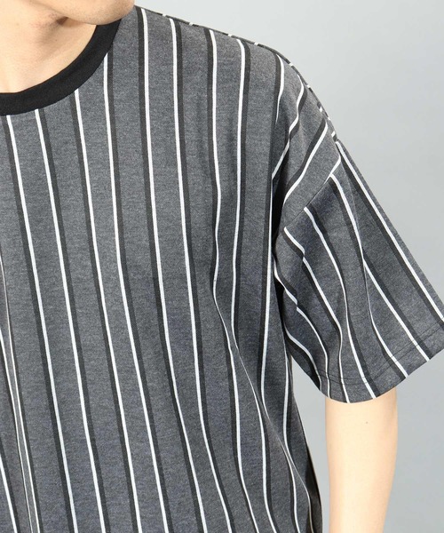 EVOLUTION(エボリューション)の「EVOLUTION ビッグシルエット ストライプ&チェック リンガー半袖Tシャツ(Tシャツ/カットソー・メンズ・ブラック/グレー/ブラック系その他/グレー系その他・M/L)」の15枚目の写真