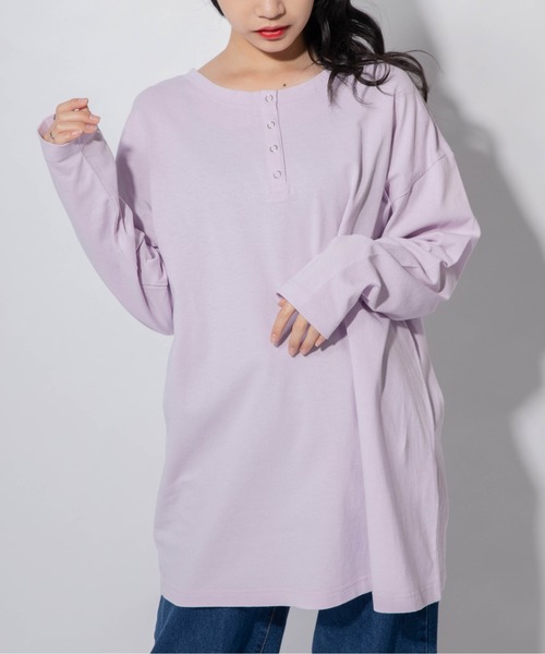 Mysa&Liina（ミーサリーナ）の「ヘンリーネックBIGロングTシャツ（Tシャツ/カットソー・レディース・ブラック/オフホワイト/サックスブルー/ラベンダー・M）」の7枚目の写真