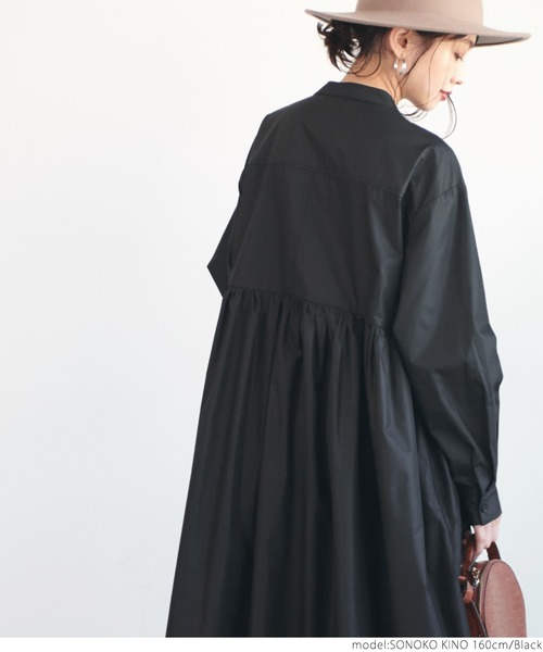 coca(coca)(コカ)の「バンドカラーウエストギャザーワンピース(シャツワンピース・レディース・ブラック/ホワイト・ONE SIZE)」の6枚目の写真