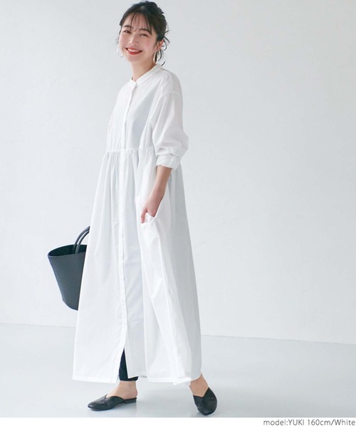 coca(coca)(コカ)の「バンドカラーウエストギャザーワンピース(シャツワンピース・レディース・ブラック/ホワイト・ONE SIZE)」の15枚目の写真