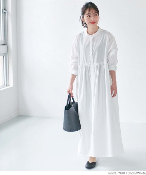 coca(coca)(コカ)の「バンドカラーウエストギャザーワンピース(シャツワンピース・レディース・ブラック/ホワイト・ONE SIZE)」の12枚目の写真