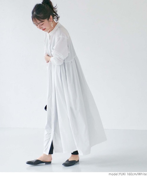 coca(coca)(コカ)の「バンドカラーウエストギャザーワンピース(シャツワンピース・レディース・ブラック/ホワイト・ONE SIZE)」の11枚目の写真