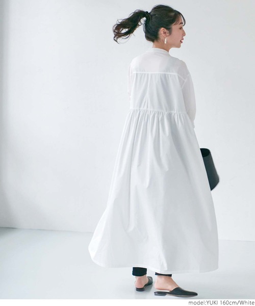 coca(coca)(コカ)の「バンドカラーウエストギャザーワンピース(シャツワンピース・レディース・ブラック/ホワイト・ONE SIZE)」の10枚目の写真