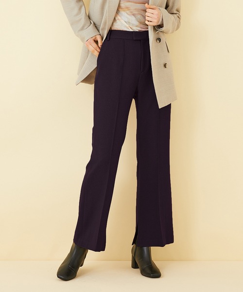 STUDIOUS（ステュディオス）の「【STUDIOUS】ライトツイルスリットフレアパンツ（その他パンツ・レディース・ワインレッド/カーキ/ブラック/パープル・2/1）」の3枚目の写真