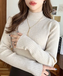 moment+ | 12G ボトルネックワイドリブカラー＆ボーダーニットプルオーバー(ニット/セーター)