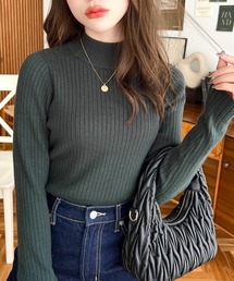 新品未使用❤️ボトルネックリブニットプルオーバー M グレー Vネックニットプルオーバー ベーシック レディース(M グレー