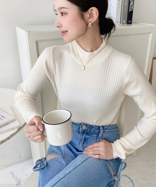 【美品・定価2.9万】ESTNATION ニットポロ L オフホワイト セール】フェザーミックスワイドクロップドニット（ニット/セーター