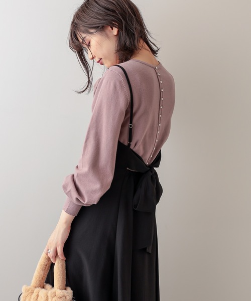 natural couture(ナチュラルクチュール)の「バックパールニットプルオーバー(ニット/セーター・レディース・ブラック/ブラウン/モカ/グリーン/サックスブルー・FREE)」の18枚目の写真