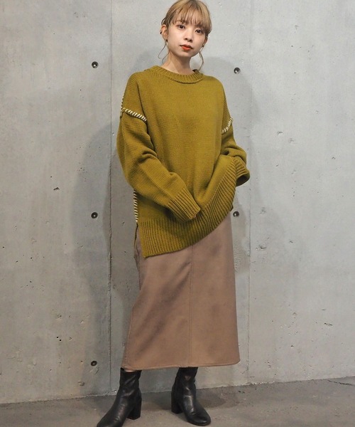 tiptop（ティップトップ）の「[新色登場] 配色ステッチBIGニットプルオーバー（ニット/セーター・レディース・ブラック/ブラウン/オフホワイト/グリーン/アイボリー/ブルー・FREE）」の19枚目の写真