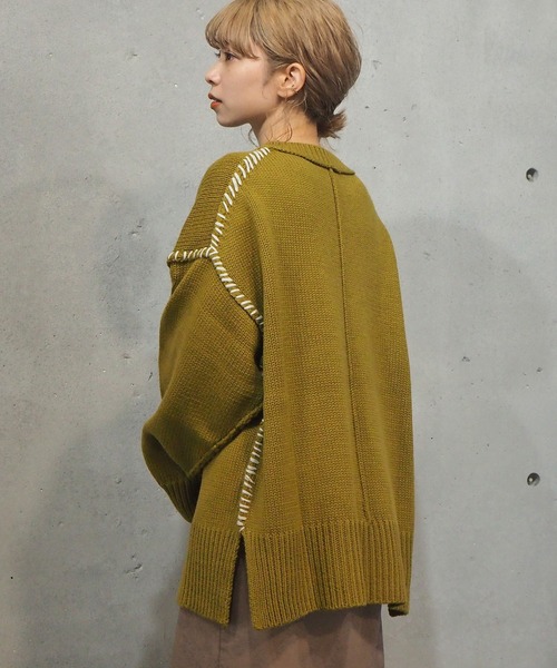 tiptop（ティップトップ）の「[新色登場] 配色ステッチBIGニットプルオーバー（ニット/セーター・レディース・ブラック/ブラウン/オフホワイト/グリーン/アイボリー/ブルー・FREE）」の21枚目の写真