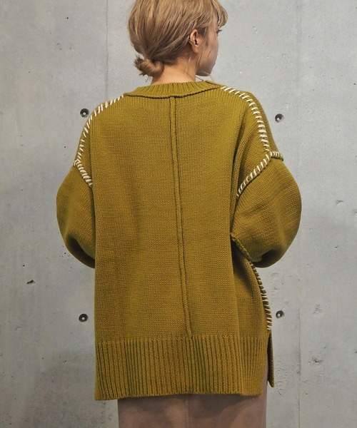 tiptop（ティップトップ）の「[新色登場] 配色ステッチBIGニットプルオーバー（ニット/セーター・レディース・ブラック/ブラウン/オフホワイト/グリーン/アイボリー/ブルー・FREE）」の22枚目の写真