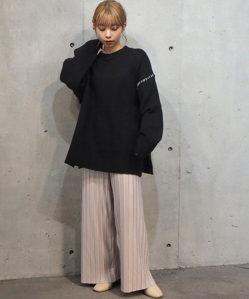 tiptop（ティップトップ）の「[新色登場] 配色ステッチBIGニットプルオーバー（ニット/セーター・レディース・ブラック/ブラウン/オフホワイト/グリーン/アイボリー/ブルー・FREE）」の14枚目の写真