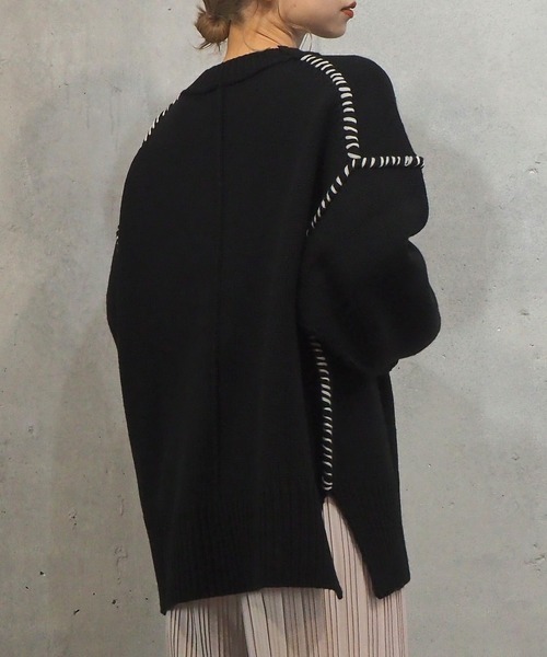 tiptop（ティップトップ）の「[新色登場] 配色ステッチBIGニットプルオーバー（ニット/セーター・レディース・ブラック/ブラウン/オフホワイト/グリーン/アイボリー/ブルー・FREE）」の16枚目の写真