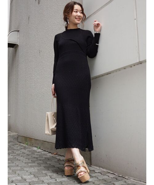 MERCURYDUO(マーキュリーデュオ)の「透かし編みニットキャミワンピースセット(ワンピース・レディース・ブラック/オフホワイト/ラベンダー・FREE)」の6枚目の写真