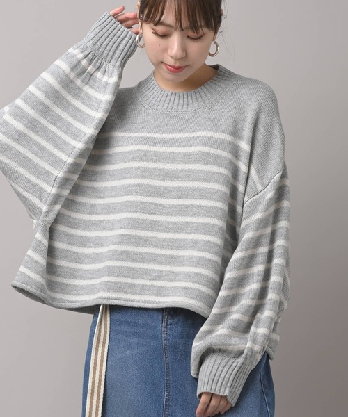 rps（アールピーエス）の「短丈ボーダーニットプルオーバー（ニット/セーター・レディース・杢グレー/ベージュ/オフホワイト・M）」の2枚目の写真