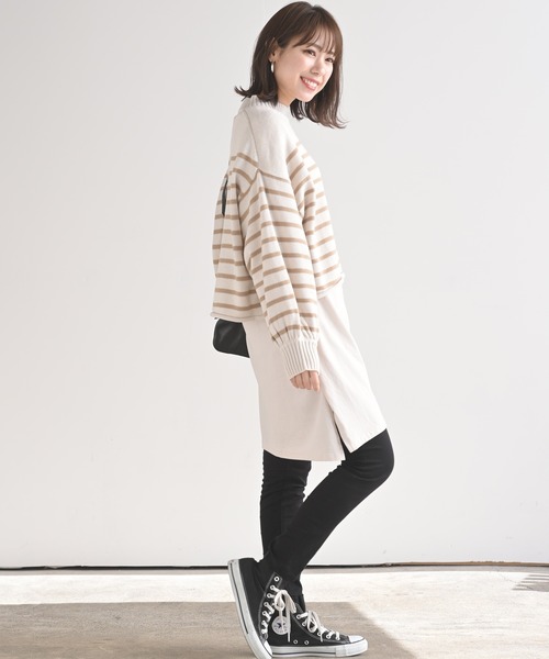 rps（アールピーエス）の「短丈ボーダーニットプルオーバー（ニット/セーター・レディース・杢グレー/ベージュ/オフホワイト・M）」の5枚目の写真