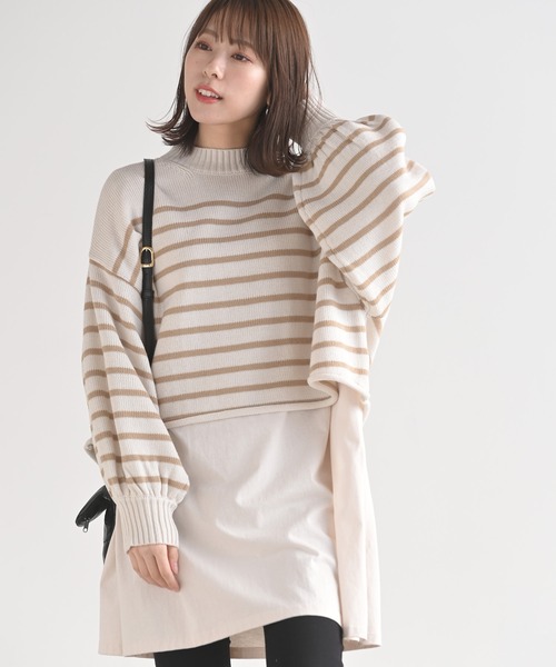 rps（アールピーエス）の「短丈ボーダーニットプルオーバー（ニット/セーター・レディース・杢グレー/ベージュ/オフホワイト・M）」の7枚目の写真