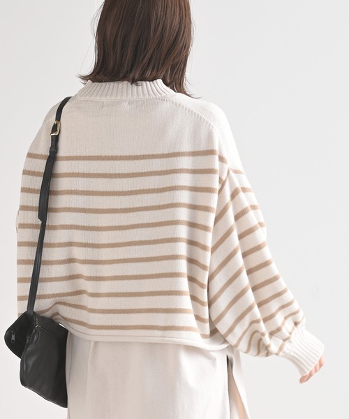 rps（アールピーエス）の「短丈ボーダーニットプルオーバー（ニット/セーター・レディース・杢グレー/ベージュ/オフホワイト・M）」の11枚目の写真