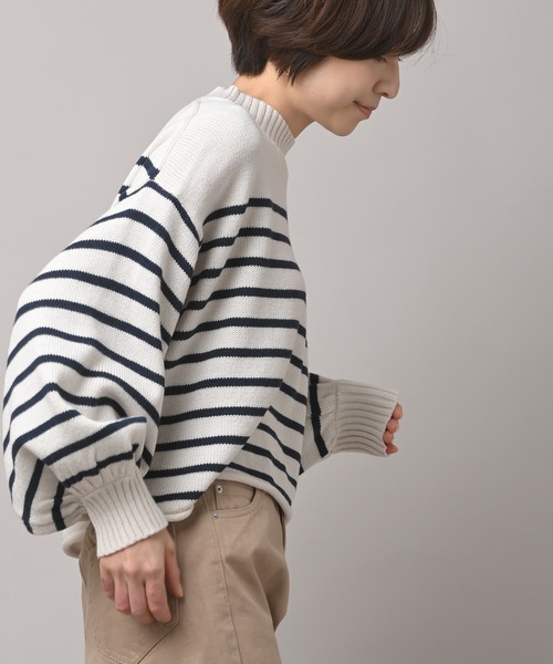 rps（アールピーエス）の「短丈ボーダーニットプルオーバー（ニット/セーター・レディース・杢グレー/ベージュ/オフホワイト・M）」の16枚目の写真
