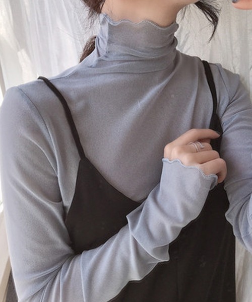 ANOTHER S（アナザーエス）の「シアー タートルネックプルオーバー（Tシャツ/カットソー・レディース・ブラック/ベージュ/グレー/カーキ/アイボリー・FREE）」の4枚目の写真