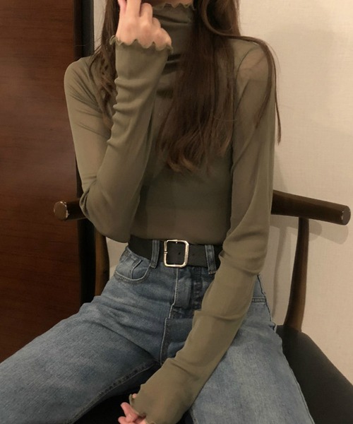 ANOTHER S（アナザーエス）の「シアー タートルネックプルオーバー（Tシャツ/カットソー・レディース・ブラック/ベージュ/グレー/カーキ/アイボリー・FREE）」の5枚目の写真