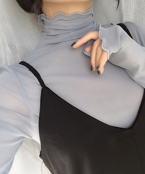 ANOTHER S（アナザーエス）の「シアー タートルネックプルオーバー（Tシャツ/カットソー・レディース・ブラック/ベージュ/グレー/カーキ/アイボリー・FREE）」の6枚目の写真