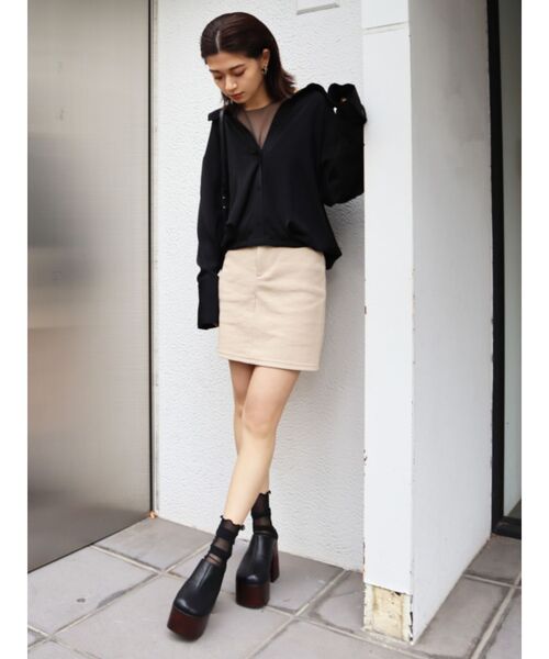 EMODA（エモダ）の「リブハイウエストWボタンスカート（スカート・レディース・ブラック/ベージュ/ミント・SMALL/MEDIUM）」の7枚目の写真