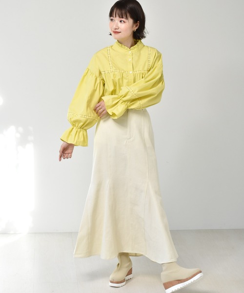 RETRO GIRL（レトロガール）の「ハイネックはしごレースブラウス（シャツ/ブラウス・レディース・オフホワイト/イエロー/ライトベージュ・FREE）」の7枚目の写真