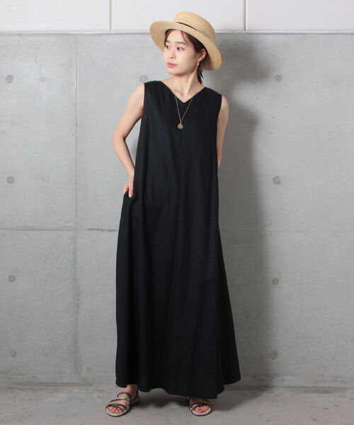 fredy emue(フレディエミュ)の「【WEB限定】レーヨン麻ノースリーブワンピース(ワンピース・レディース・ブラック/チャコールグレー/オリーブ・36/38)」の14枚目の写真