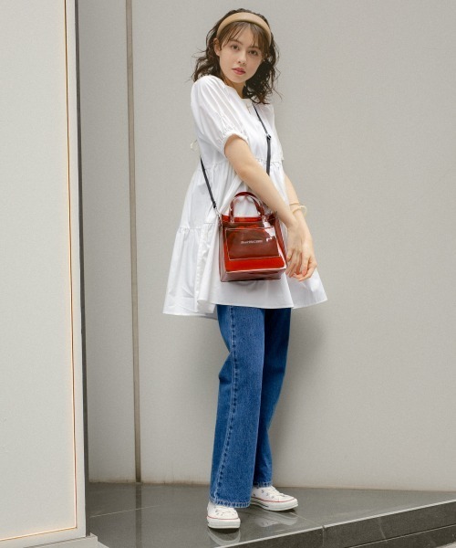 Me%（ミィパーセント）の「バックリボンティアードハンソデワンピース（ワンピース・レディース・ホワイト/ブラック/サックスブルー・FREE）」の4枚目の写真