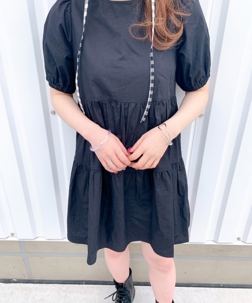 Me%（ミィパーセント）の「バックリボンティアードハンソデワンピース（ワンピース・レディース・ホワイト/ブラック/サックスブルー・FREE）」の9枚目の写真