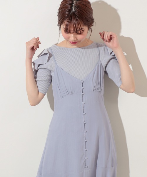 natural couture（ナチュラルクチュール）の「ラッフルスリーブニット（ニット/セーター・レディース・ピンクベージュ/サックスブルー/ブラック/オフホワイト・FREE）」の3枚目の写真