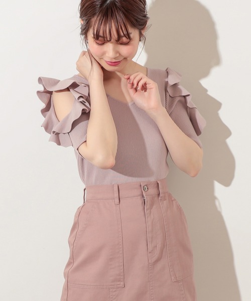 natural couture（ナチュラルクチュール）の「ラッフルスリーブニット（ニット/セーター・レディース・ピンクベージュ/サックスブルー/ブラック/オフホワイト・FREE）」の17枚目の写真