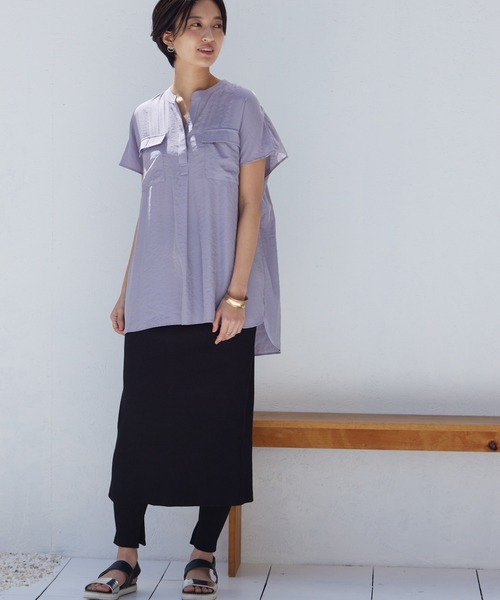 OMNES Another Edition（オムネス アナザーエディション）の「シルクタッチフラップポケットスキッパープルオーバー（シャツ/ブラウス・レディース・ブラック/イエロー/アイボリー/ラベンダー・FREE）」の4枚目の写真