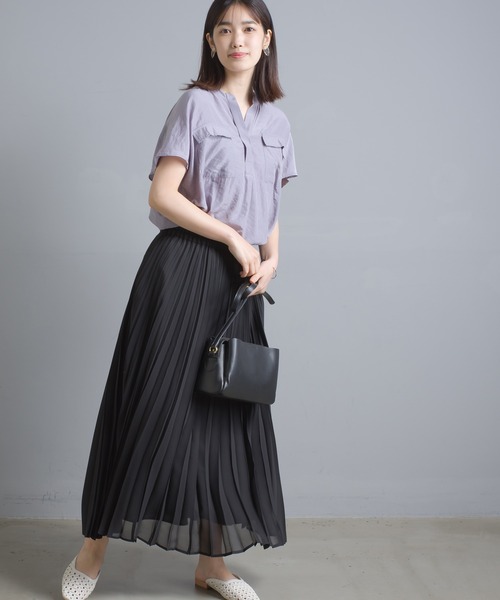 OMNES Another Edition（オムネス アナザーエディション）の「シルクタッチフラップポケットスキッパープルオーバー（シャツ/ブラウス・レディース・ブラック/イエロー/アイボリー/ラベンダー・FREE）」の12枚目の写真