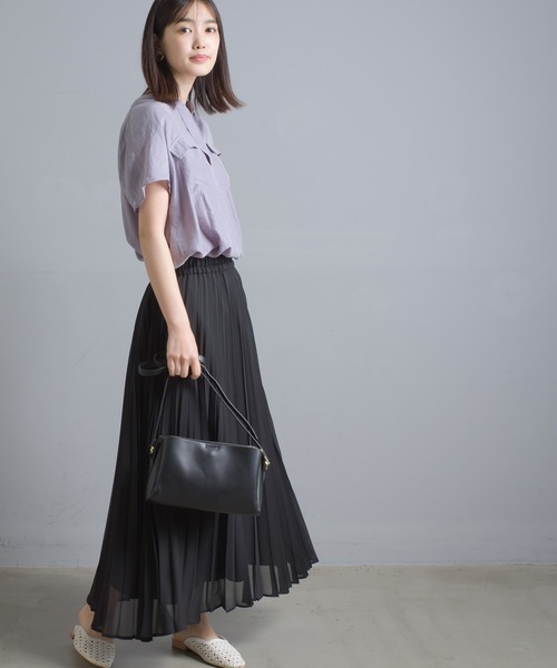 OMNES Another Edition（オムネス アナザーエディション）の「シルクタッチフラップポケットスキッパープルオーバー（シャツ/ブラウス・レディース・ブラック/イエロー/アイボリー/ラベンダー・FREE）」の8枚目の写真