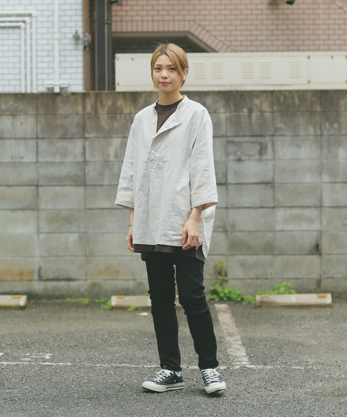 HOUSTON(ヒューストン)の「CHAMBRAY GRANPA 3/4 SLEEVES SHIRT グランパ7分袖シャツ(シャツ/ブラウス・メンズ・ブラック/ナチュラル/オリーブ・M/L/XL)」の10枚目の写真