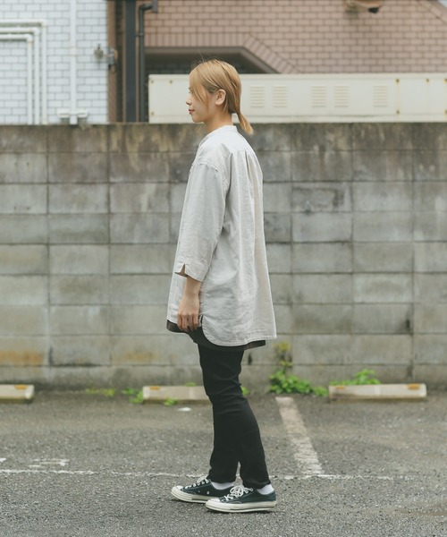 HOUSTON(ヒューストン)の「CHAMBRAY GRANPA 3/4 SLEEVES SHIRT グランパ7分袖シャツ(シャツ/ブラウス・メンズ・ブラック/ナチュラル/オリーブ・M/L/XL)」の20枚目の写真