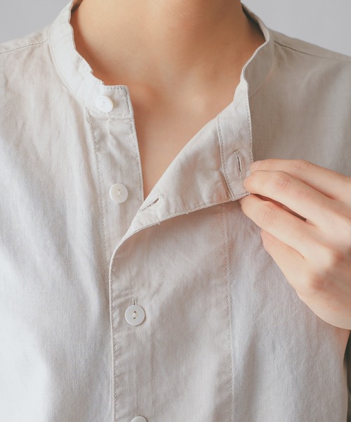 HOUSTON(ヒューストン)の「CHAMBRAY GRANPA 3/4 SLEEVES SHIRT グランパ7分袖シャツ(シャツ/ブラウス・メンズ・ブラック/ナチュラル/オリーブ・M/L/XL)」の19枚目の写真