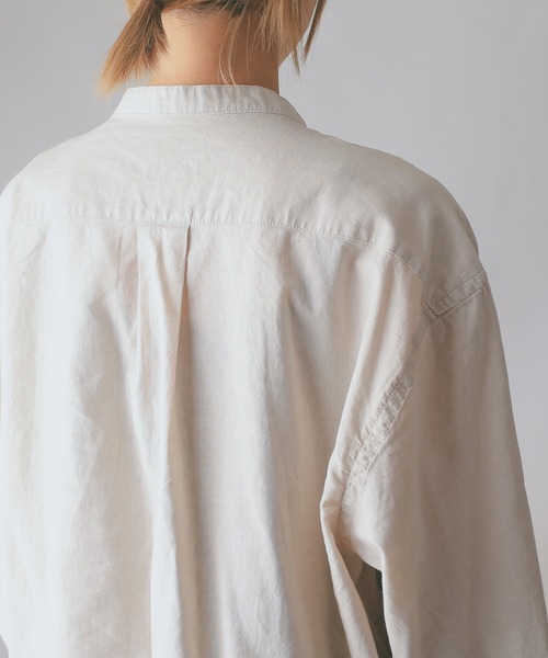 HOUSTON(ヒューストン)の「CHAMBRAY GRANPA 3/4 SLEEVES SHIRT グランパ7分袖シャツ(シャツ/ブラウス・メンズ・ブラック/ナチュラル/オリーブ・M/L/XL)」の16枚目の写真