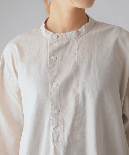HOUSTON(ヒューストン)の「CHAMBRAY GRANPA 3/4 SLEEVES SHIRT グランパ7分袖シャツ(シャツ/ブラウス・メンズ・ブラック/ナチュラル/オリーブ・M/L/XL)」の13枚目の写真