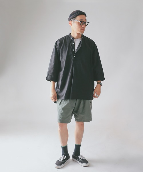 HOUSTON(ヒューストン)の「CHAMBRAY GRANPA 3/4 SLEEVES SHIRT グランパ7分袖シャツ(シャツ/ブラウス・メンズ・ブラック/ナチュラル/オリーブ・M/L/XL)」の17枚目の写真