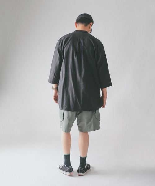 HOUSTON(ヒューストン)の「CHAMBRAY GRANPA 3/4 SLEEVES SHIRT グランパ7分袖シャツ(シャツ/ブラウス・メンズ・ブラック/ナチュラル/オリーブ・M/L/XL)」の11枚目の写真