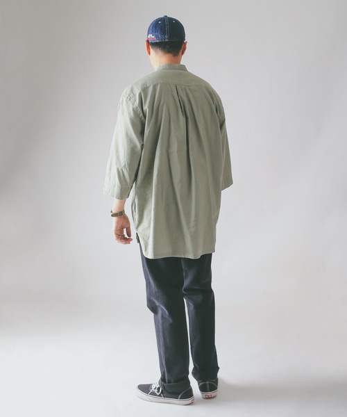 HOUSTON(ヒューストン)の「CHAMBRAY GRANPA 3/4 SLEEVES SHIRT グランパ7分袖シャツ(シャツ/ブラウス・メンズ・ブラック/ナチュラル/オリーブ・M/L/XL)」の18枚目の写真