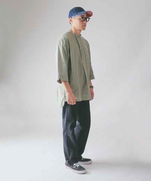 HOUSTON(ヒューストン)の「CHAMBRAY GRANPA 3/4 SLEEVES SHIRT グランパ7分袖シャツ(シャツ/ブラウス・メンズ・ブラック/ナチュラル/オリーブ・M/L/XL)」の15枚目の写真