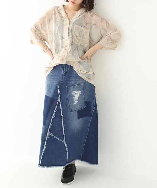 osharewalker（オシャレウォーカー）の「【廃盤】『シアーマーブルプリントシャツ』（シャツ/ブラウス・レディース・ベージュ/ピンク・FREE）」の14枚目の写真