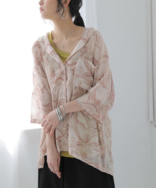 osharewalker（オシャレウォーカー）の「【廃盤】『シアーマーブルプリントシャツ』（シャツ/ブラウス・レディース・ベージュ/ピンク・FREE）」の15枚目の写真