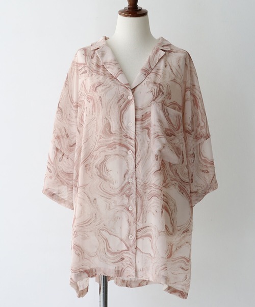 osharewalker（オシャレウォーカー）の「【廃盤】『シアーマーブルプリントシャツ』（シャツ/ブラウス・レディース・ベージュ/ピンク・FREE）」の12枚目の写真
